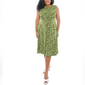 London Times Plus Size GREEN Sleeveless Fit & Flare Midi Dress